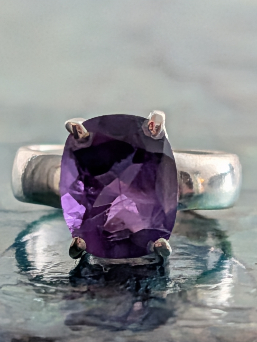 Deep Purple Faceted Amethyst Sterling Silver Ring Size 5.5